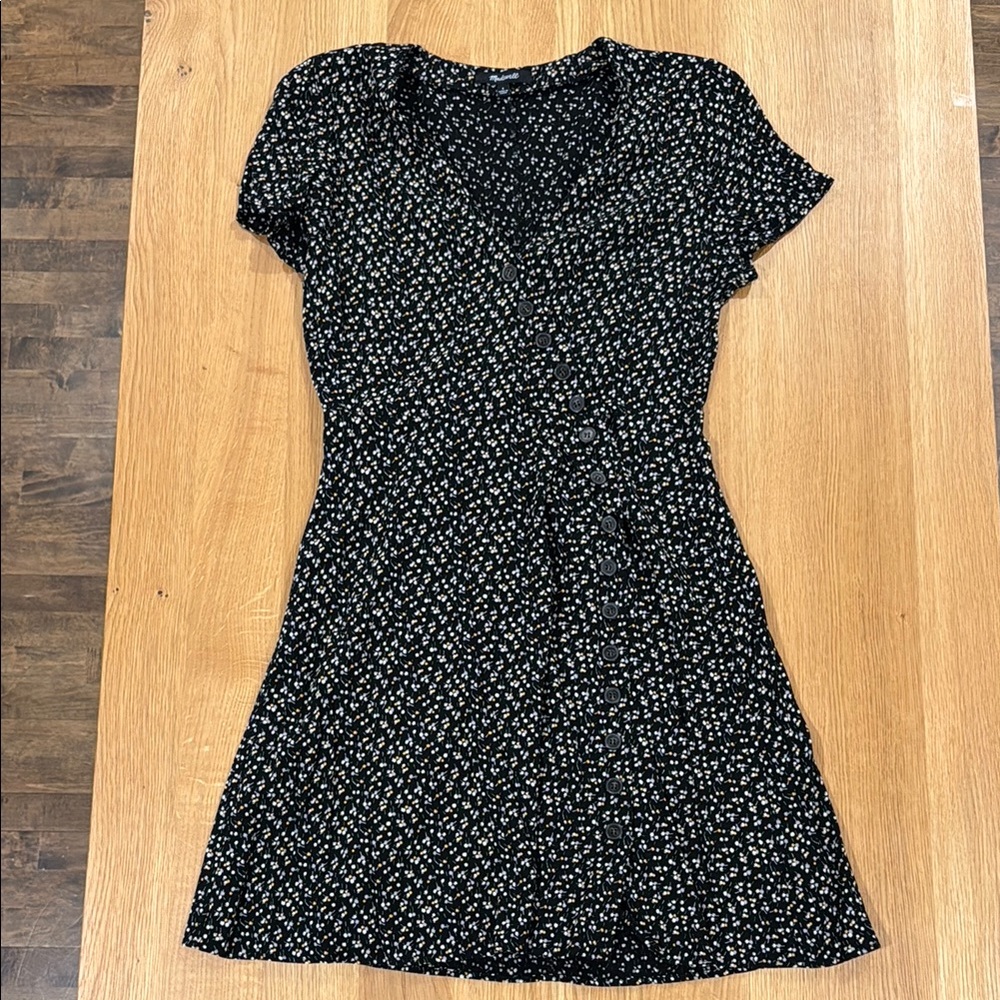 Madewell Black Fit and Flare Dress with Flutter Sleeves